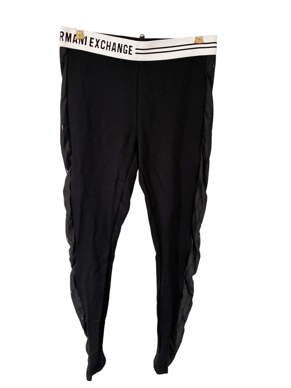 Armani Exchange Black Ruched Sheer Side Panel Leggings Size Medium